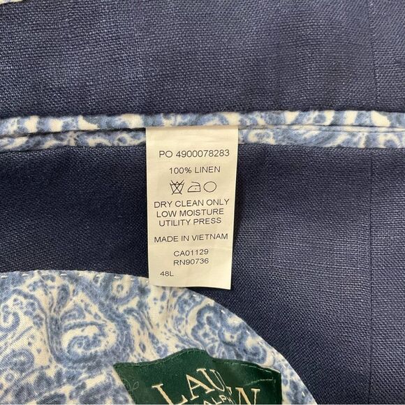Lauren Ralph Lauren Mens Store Blue Linen Suit Sport Coat Blazer Jacket 48L - Picture 16 of 16